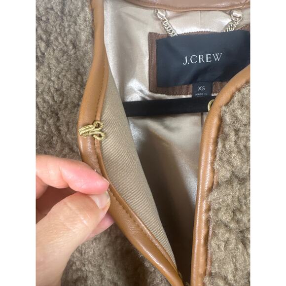 J.CREW Faux Fur Teddy Coat - Tan Polyester Zip Jacket, XS - Picture 6 of 7